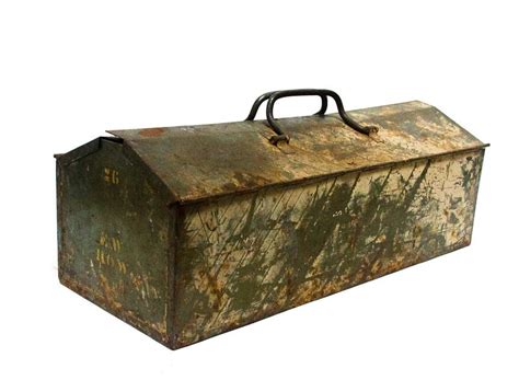 vintage metal military tool box with leather handle|Military Metal Box .